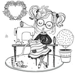 sewing woman drawing
