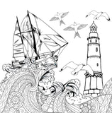 lighthouse with sailing boat coloring