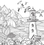 lighthouse with seagulls and cliffs