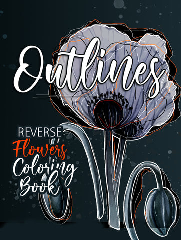 flowers outline reverse coloring book