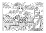 sailing boat with lighthouse ocean coloring book